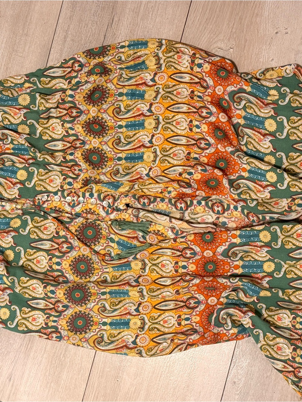 Christian Siriano Multicolor Paisley Print Maxi Skirt - Green, Orange, Yellow - Picture 3 of 10